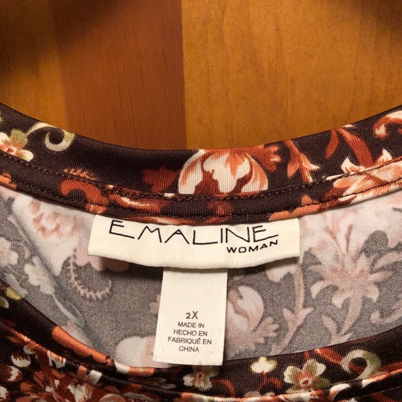 Brown Floral Top Bouse Emaline Woman 2X - Picture 5 of 6